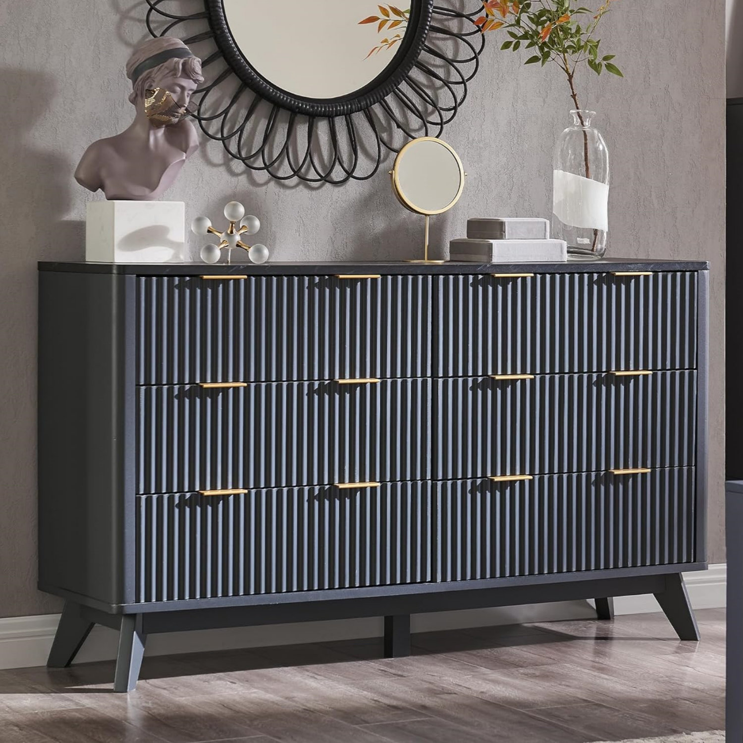 Mercer41 Sladen Fluted Design 6-Drawers Dresser Organizer, Wood